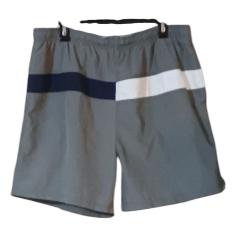 Green Swiming Trunks Navy and White Stripes